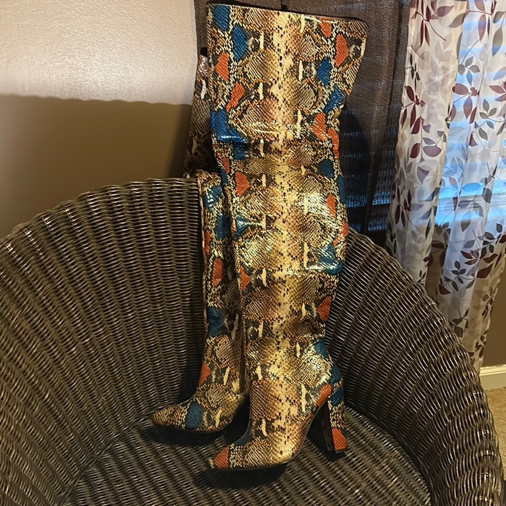 BAMBOO Multicolor Snake Print Over the Knee Boots